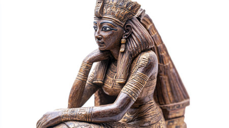 Wooden statuette of a woman on a white background.の素材