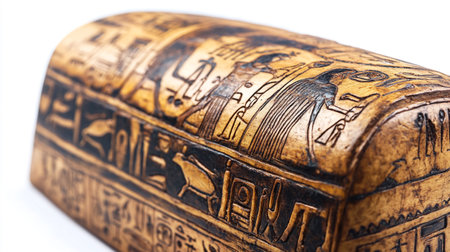 Ancient casket with hieroglyphs isolated on white background.の写真素材