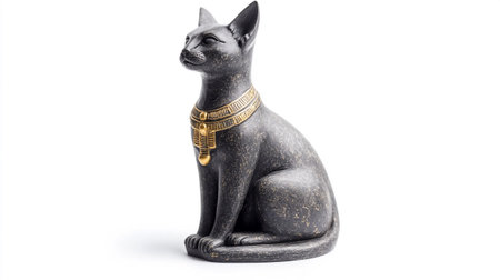 Egyptian cat statuette isolated on white background with clipping pathの写真素材