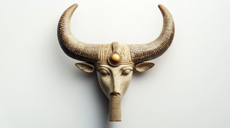 Bronze buffalo head on a white background. Minimalistic style.の写真素材