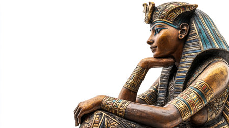Statue of an Egyptian pharaoh isolated on a white background.の写真素材