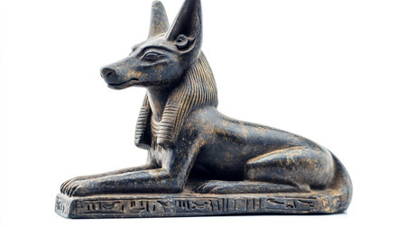 Egyptian statue of an ancient egyptian dog isolated on white backgroundの写真素材