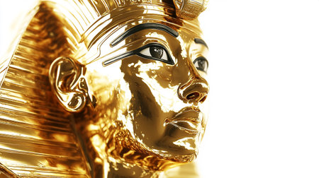 golden egyptian pharaohs face isolated on white backgroundの写真素材