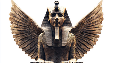 Ancient Egyptian statue with wings on a white background. 3d renderingの写真素材