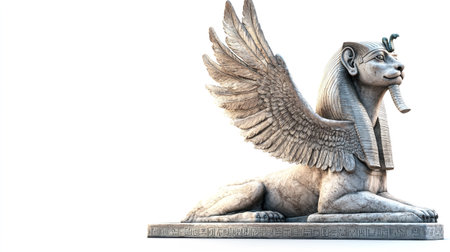 Statue of a lion with wings on a white background, isolateの写真素材