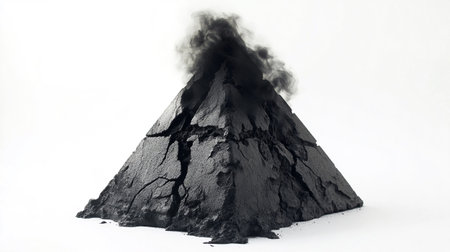 Volcanic eruption with ash and smoke on a white background.の写真素材