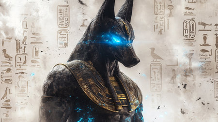 Egyptian god of the pharaohs. Egyptian hieroglyphs.の写真素材