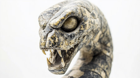 Close up of the head of an ancient crocodile on a white backgroundの写真素材