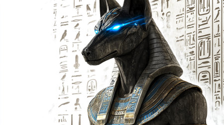 Statue of Egyptian god Horus in the Egyptian hieroglyphsの素材