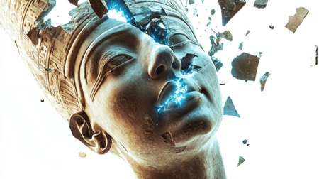 Digital Illustration of a Face in a Cracked Wallの写真素材