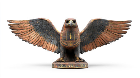 3D rendering of an Egyptian eagle statue isolated on white background.の写真素材