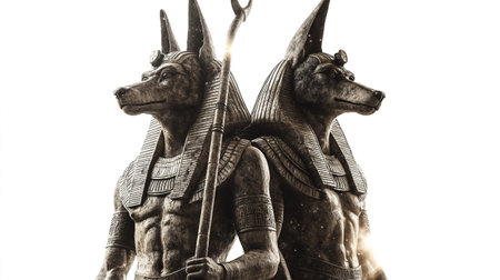 Statue of Egyptian gods on white background. 3d illustration.の写真素材