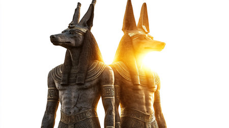Statues of egyptian gods on white background. 3d renderingの写真素材