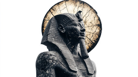 Statue of pharaohs isolated on white background. Black and white photo.の写真素材