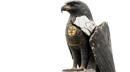 Birds of prey statue isolated on white background with clipping path.の写真素材
