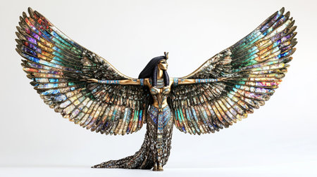 Sculpture of an Egyptian goddess, isolated on white backgroundの写真素材