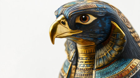 Egyptian statuette of a falcon on a white backgroundの写真素材