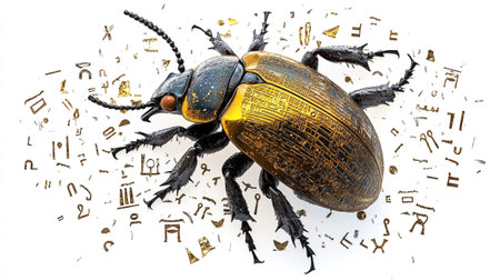 Golden beetle isolated on white background. 3d rendering. Computer digital drawing.の写真素材