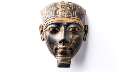 Ancient Egyptian mask isolated on white background with clipping path for design.の写真素材