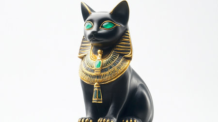 Egyptian cat statuette isolated on white background, close upの写真素材