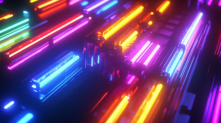 3d illustration of abstract background with neon lights. 3d rendering of neon lightsの写真素材
