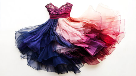 Beautiful dress on a white background, close-up of photoの写真素材