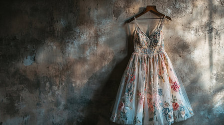 Pink baby dress hanging on wooden hanger isolated on white background.の素材