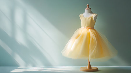 Yellow dress on a mannequin in the studio with sunlight.の写真素材