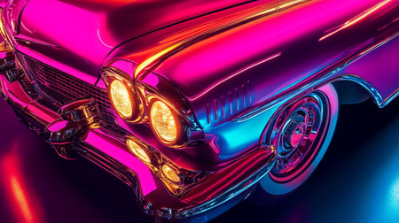 Vintage car on a dark background. 3d rendering. Vintage car.の写真素材