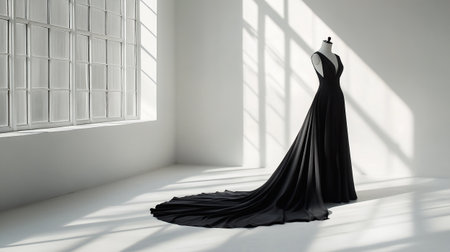Wedding dress on a mannequin in a white roomの写真素材
