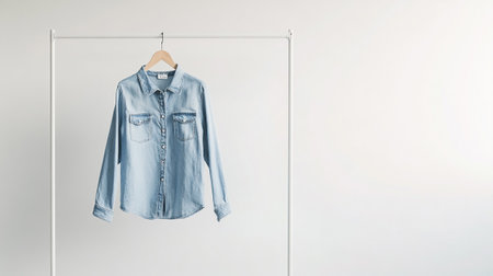 Denim shirt hanging on a clothes rack. 3d rendering.の写真素材