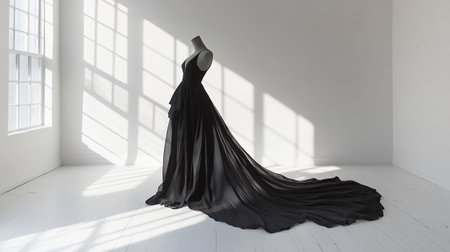 Wedding dress on a mannequin in a white roomの写真素材