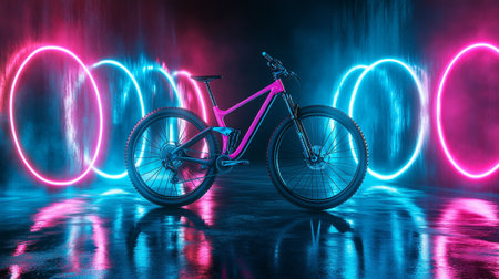 Sunglasses in an iron frame on a dark background with a pink lightの写真素材