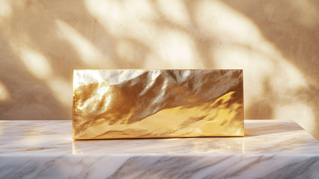 Gold gift boxle table with shadow overlay. 3d renderingの写真素材