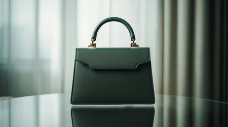Luxury black leather handbag on the table.の写真素材