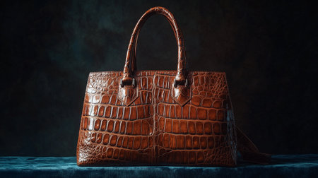 Luxury leather handbag on a blue background. 3d renderingの写真素材