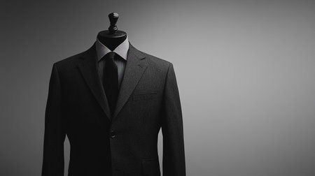 Black suit on a mannequin isolated on a grey background.の写真素材