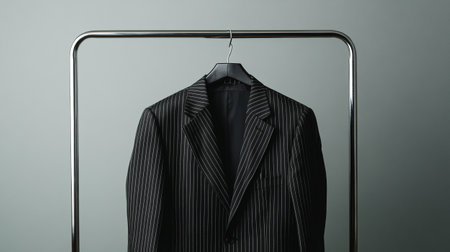 Stylish jacket on hanger on grey background, closeup viewの写真素材