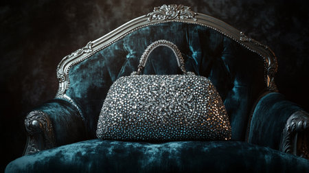 Luxury handbag on a dark background.の写真素材