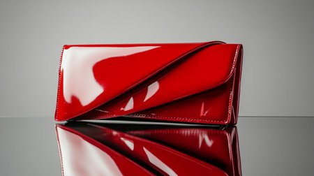 Red leather clutch on a gray background. 3d render image.の写真素材