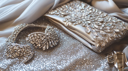 Wedding rings and jewelry on the background of the fabric.の写真素材