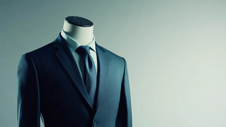 Mannequin wearing a suit on a grey background with copy spaceの写真素材