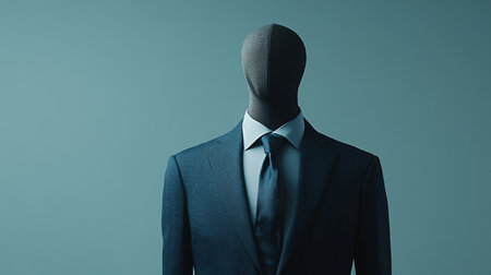 Mannequin wearing suit and tie on blue background, 3d renderingの素材