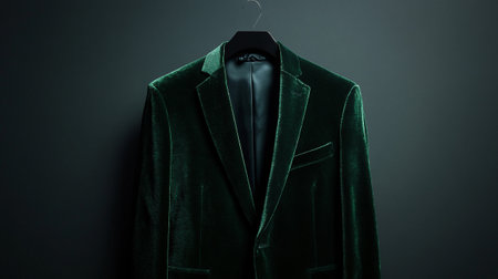 Men's coat on a hanger on a dark background. Men's clothing.の写真素材