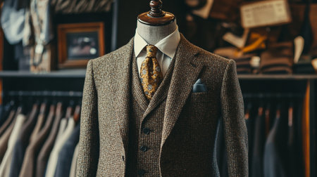 Fashionable men's suit on a mannequin in a storeの写真素材