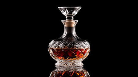 Cognac or brandy in a decanter on a black backgroundの写真素材