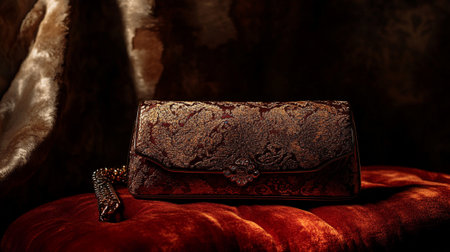 Fashionable leather clutch on a dark background. Studio shot.の写真素材