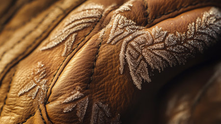 Detail of the texture of a brown leather jacket with a patternの写真素材