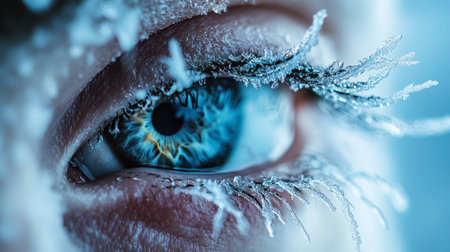 Close up of woman's blue eye covered with snow. 3D renderingの写真素材