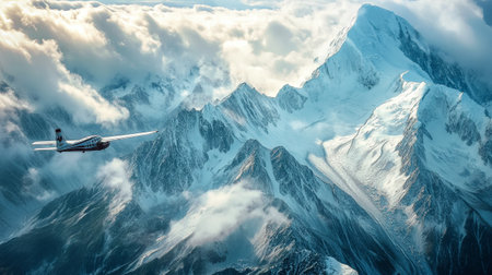 Aeroplane flying over Himalayas mountains, Nepal.の写真素材